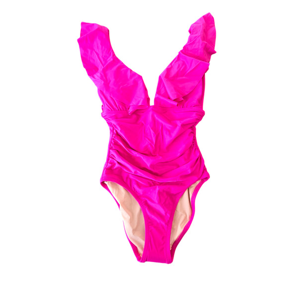 J. Crew Ruched Ruffle One-Piece Swimsuit Size 2 NWT - Picture 1 of 7